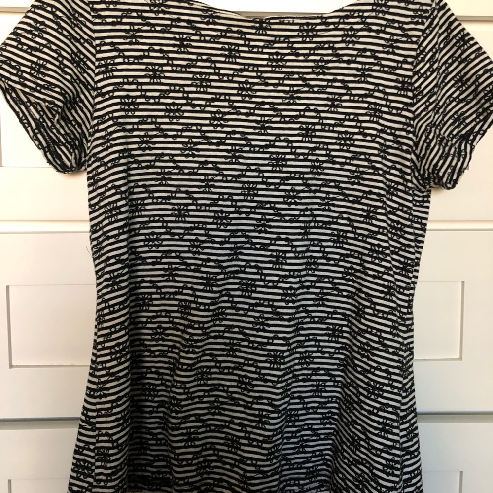 Anthropologie Short-Sleeve Striped Embroidered Top (Small)